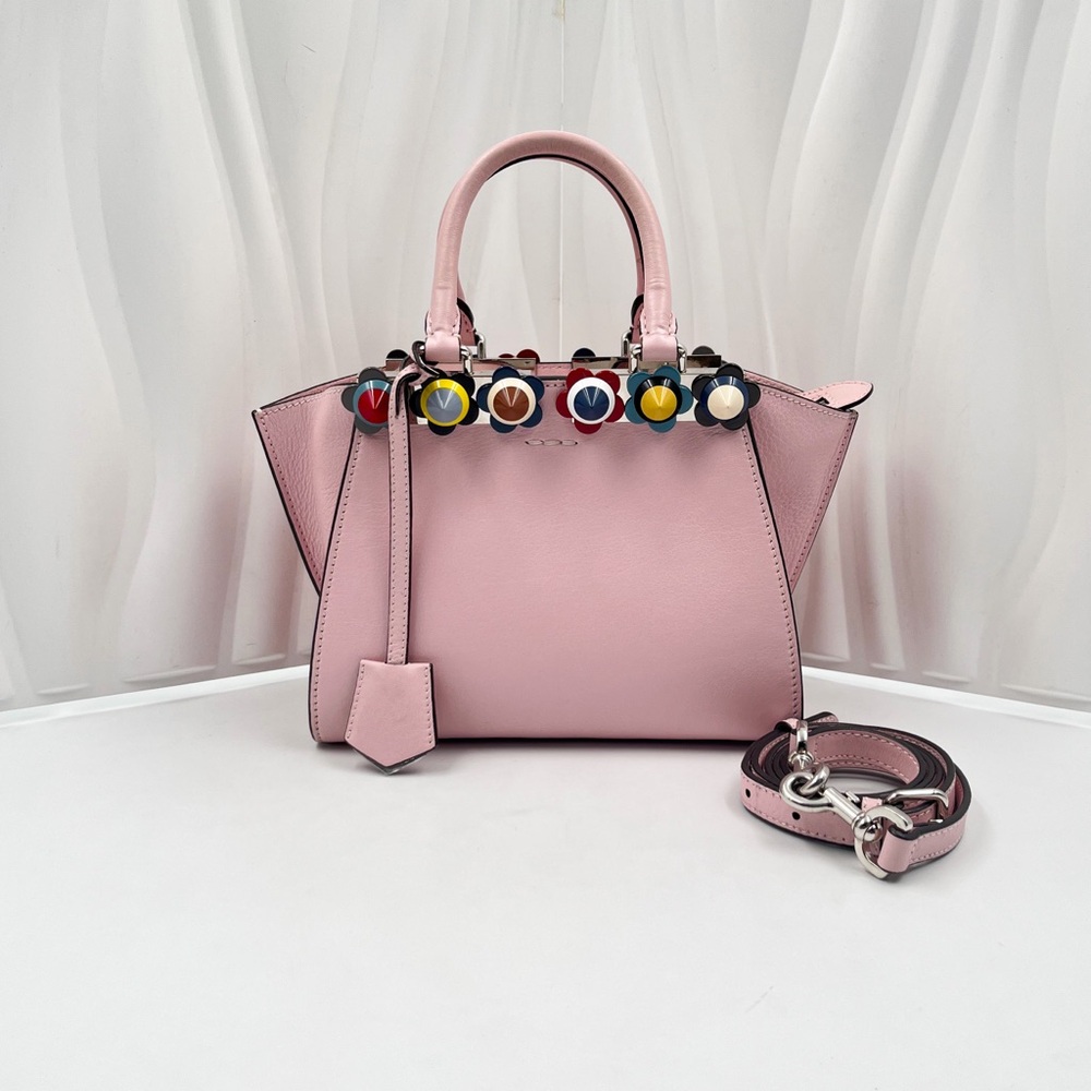 FENDI 3Jours Bag Pink Grained Leather Multicolor Floral Hardware